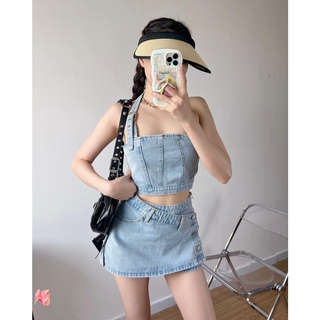 Set Jeans XANH NHẠT áo crop + váy