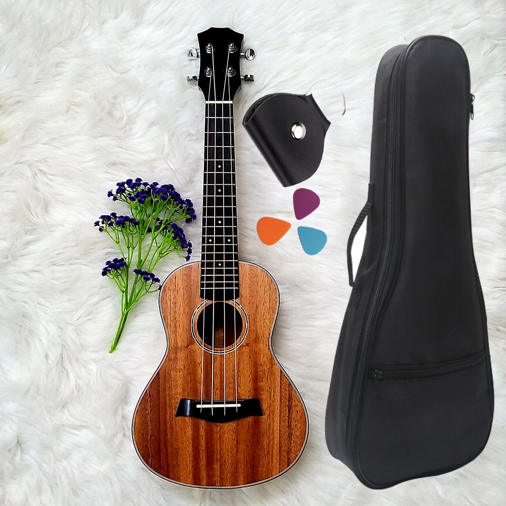 Đàn Ukulele Concert (23') gỗ nguyên tấm - Tặng kèm phụ kện Giáo trình, Bao, Pick, Pick Bag