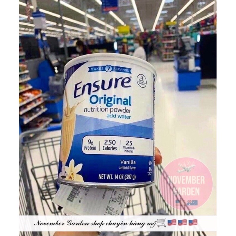Sữa Ensure Mỹ Original Nutrition Powder 397g mẫu mới Vanilla Hàng Air Date 23