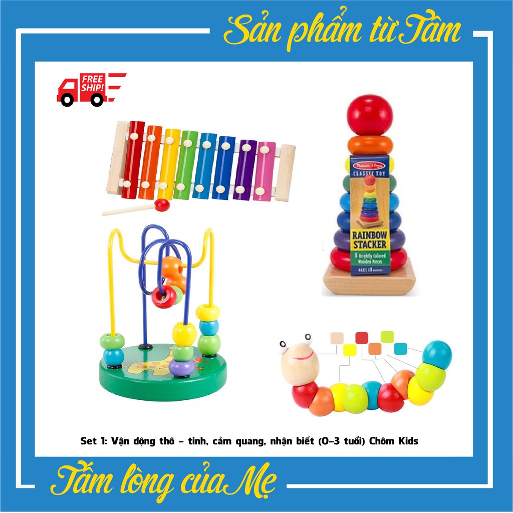 Combo sét 4 Món đồ chơi gỗ Giáo Dục shop Chôm Kids
