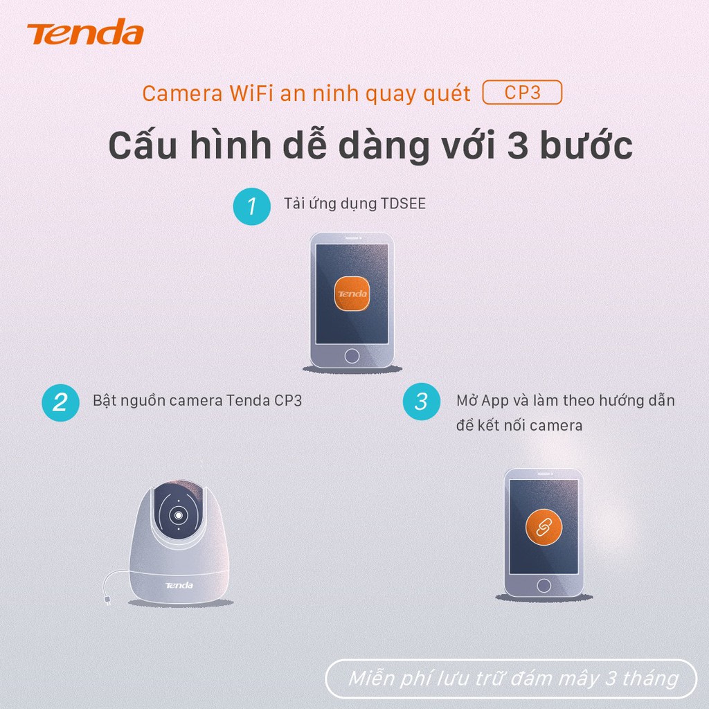 [Mã 99ELSALE hoàn 7% đơn 300K] Camera IP Wifi xoay 360 TENDA CP3 full HD 1080p, hàng chính hãng bảo hành 24 tháng