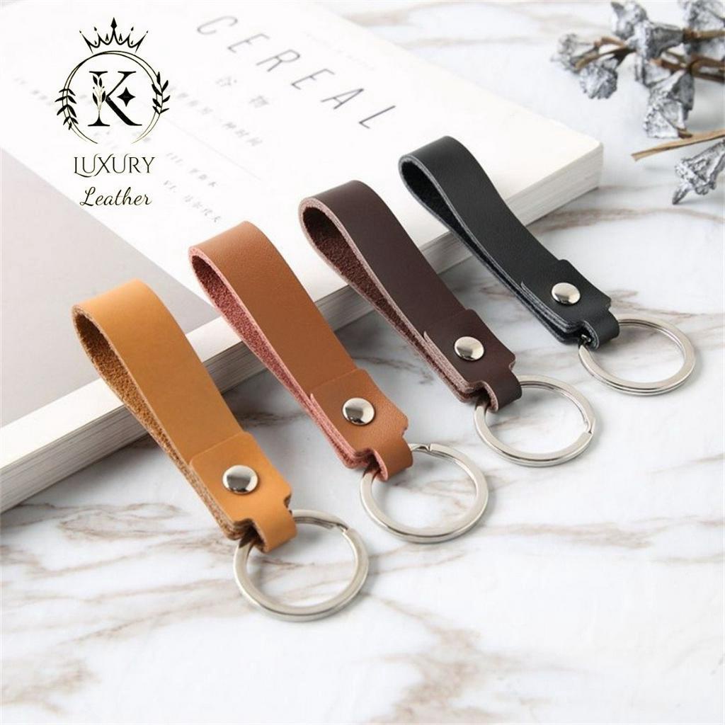 K LUXURY LEATHER- Móc khóa da bò thật nguyên tấm, màu sắc đa dạng, thép chống gỉ