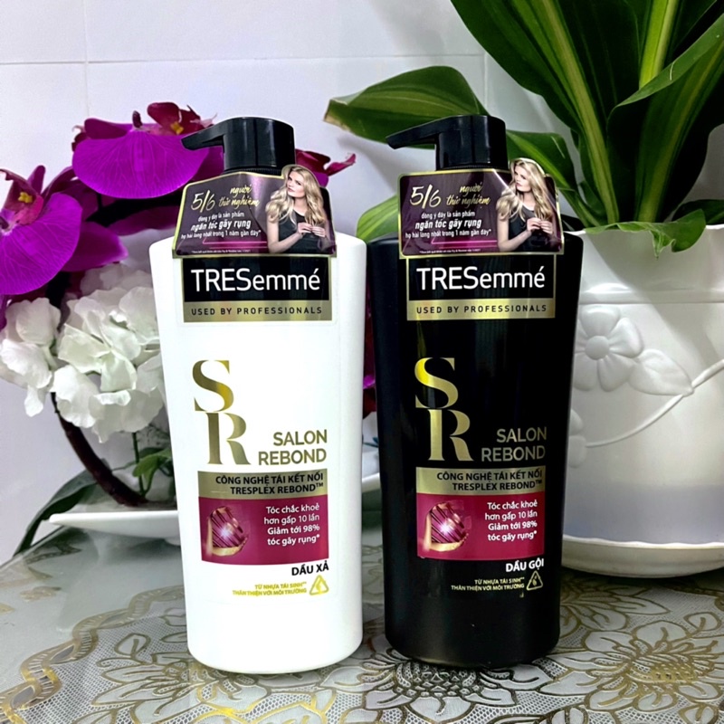 Combo Dầu Gội, Dầu Xả TRESEMME Salon Rebond Cho tóc hư tổn với Công Nghệ Tái Kết Nối Giúp ngăn gãy rụng tóc 640g, 620g
