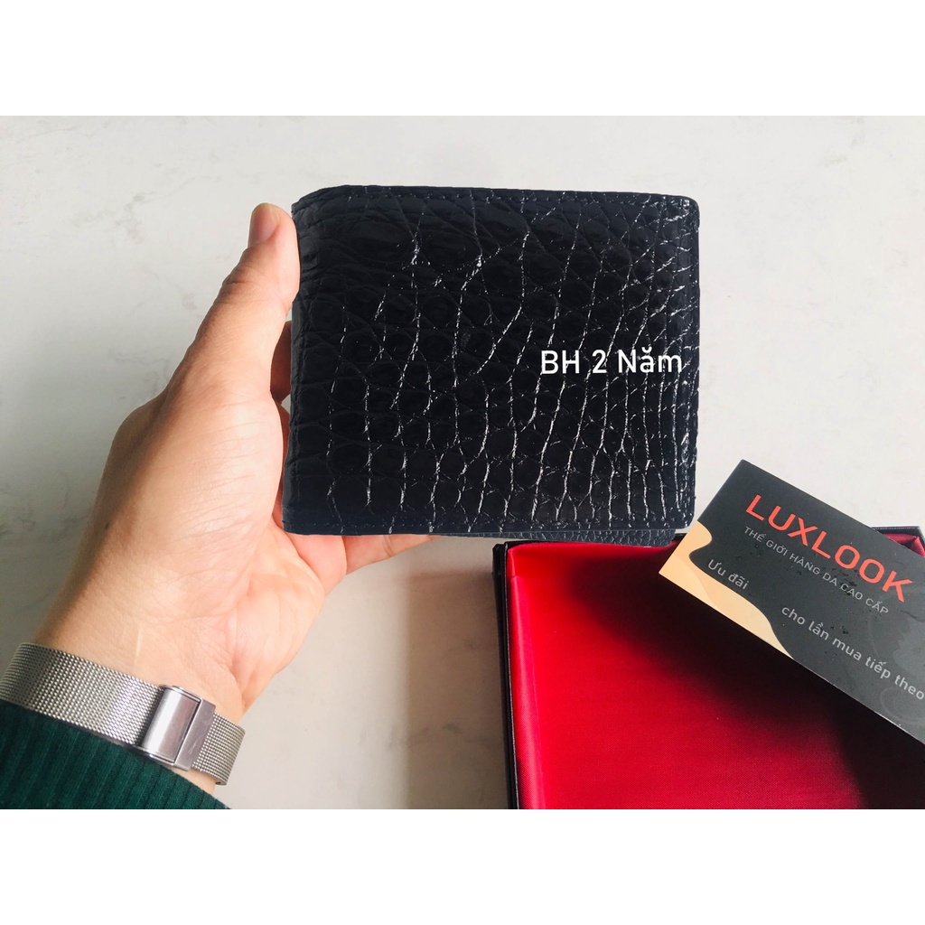 Ví da nam da CÁ SẤU THẬT 1 MẶT cao cấp sang trọng Luxlook - BH 2 năm - màu ĐEN 12*9.5cm