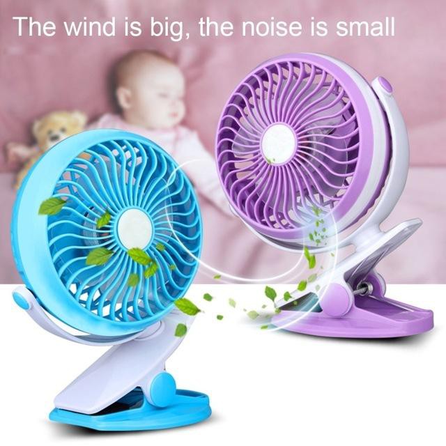Quạt Tích Điện Mini Kẹp Bàn, Kẹp Xe Nôi Cho Bé
