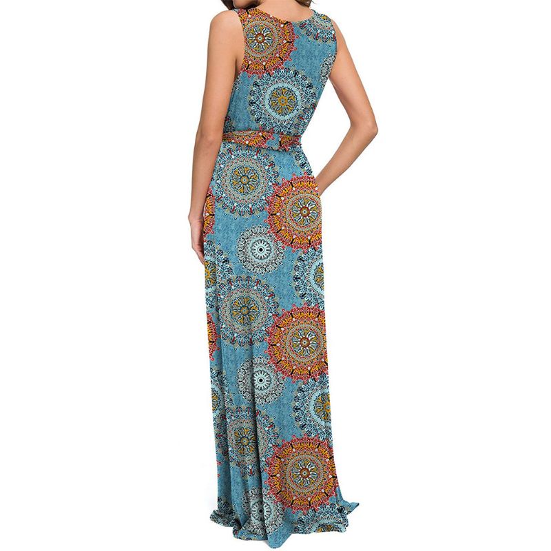 Đầm Maxi Dài Không Tay In Họa Tiết Hình Học Phong Cách Bohemian Thời Trang Mùa Hè Cho Nữ