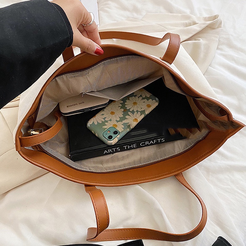 Túi Đeo Vai Bằng Vải canvas Kích Thước Lớn Phong Cách Hàn Quốc Dành Cho Nữ