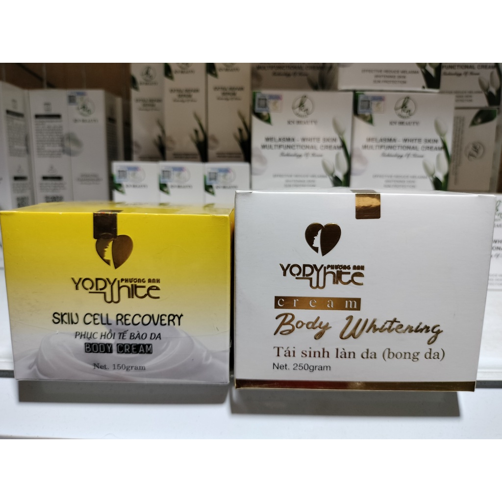 Bộ kem Body bong da và Body Phục hồi YODY WHITE Phương Anh 150gr - Kem body dưỡng thể cải thiện tông da