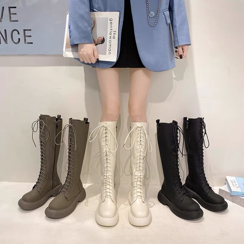 HÀNG ORDER giày Bốt nữ cao cổ buộc dây có zip khéo độn đế hottrend 2021
