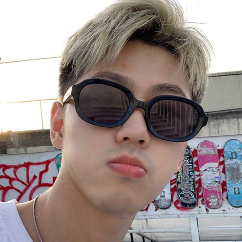 Kính Mát Gọng Oval Màu Trà Đen Phong Cách Hip Hop Thời Trang Cho Nam