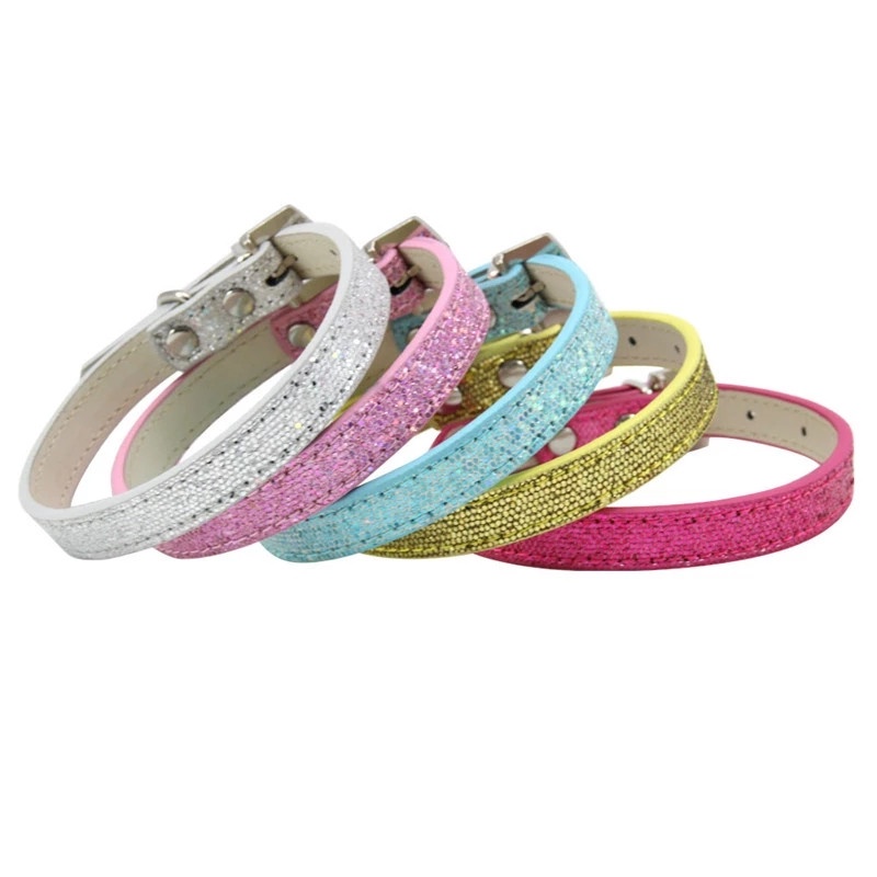 Vòng cổ da PU đính đá lấp lánh thời trang dành cho thú cưng