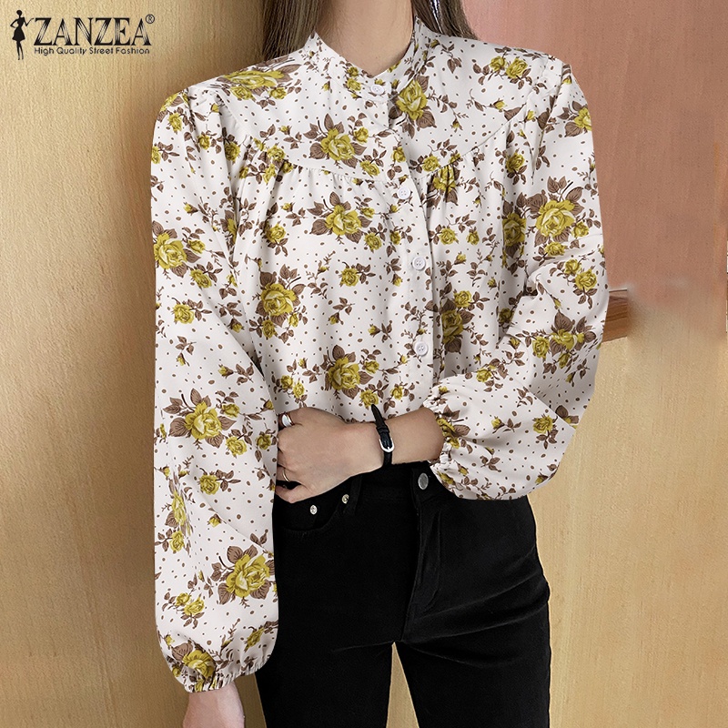 Áo kiểu Zanzea dài tay in họa tiết hoa phong cách Hàn Quốc dành cho nữ