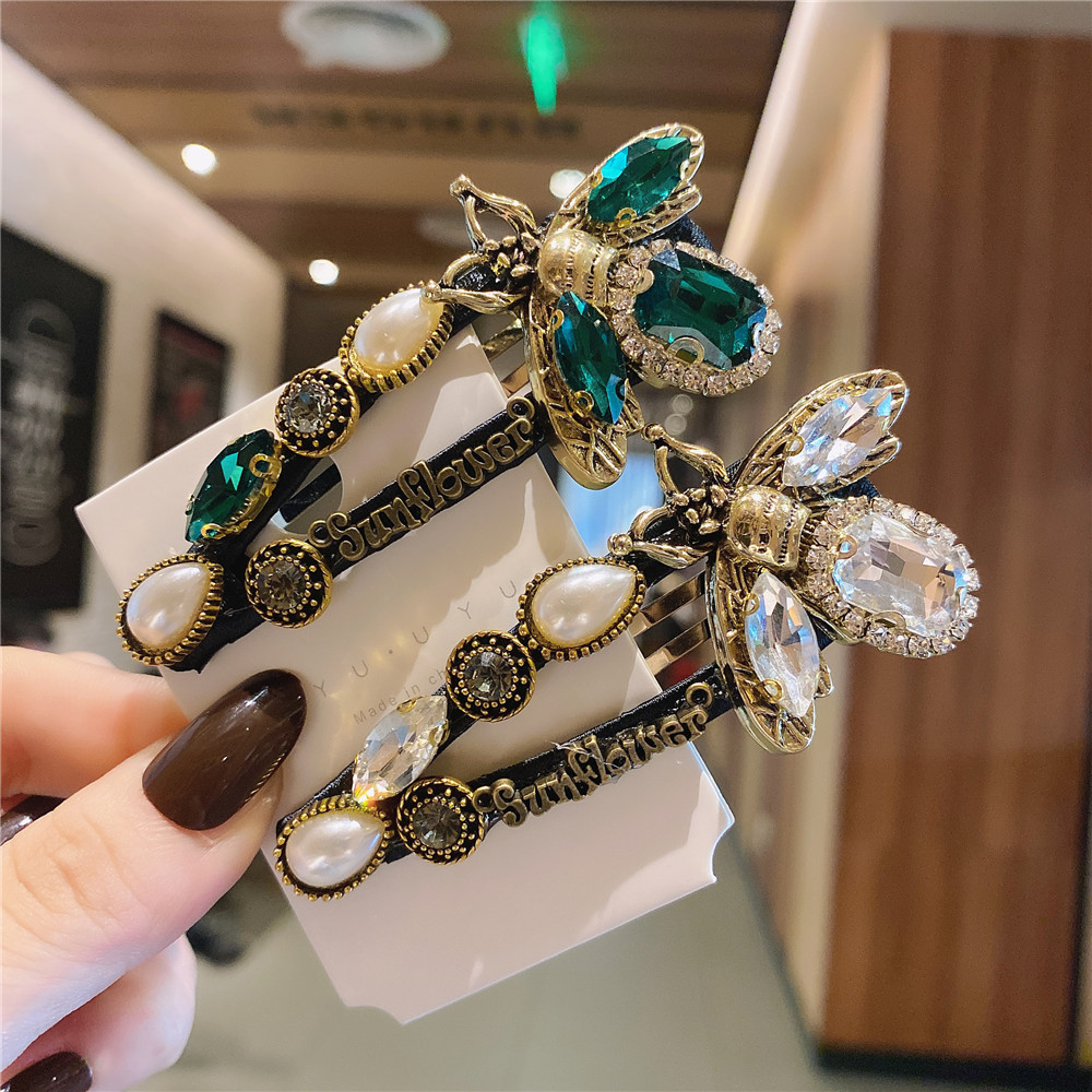 Kẹp Tóc Hình Chú Ong Đính Pha Lê Xanh Lá Phong Cách Retro Âu Mỹ Thời Trang Cho Nữ