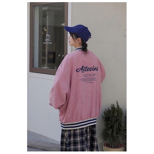 Áo Khoác BomBer Nhung TICKER Phối Kẻ 🦋 Áo Jacket Nam Nữ Thêu Chữ Phối Kẻ 3 Màu 🦋