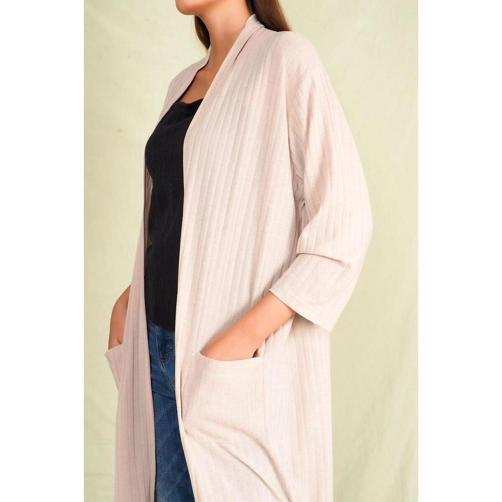 Áo khoác cardigan thun gân tay lỡ, hai túi trước CEN3FA