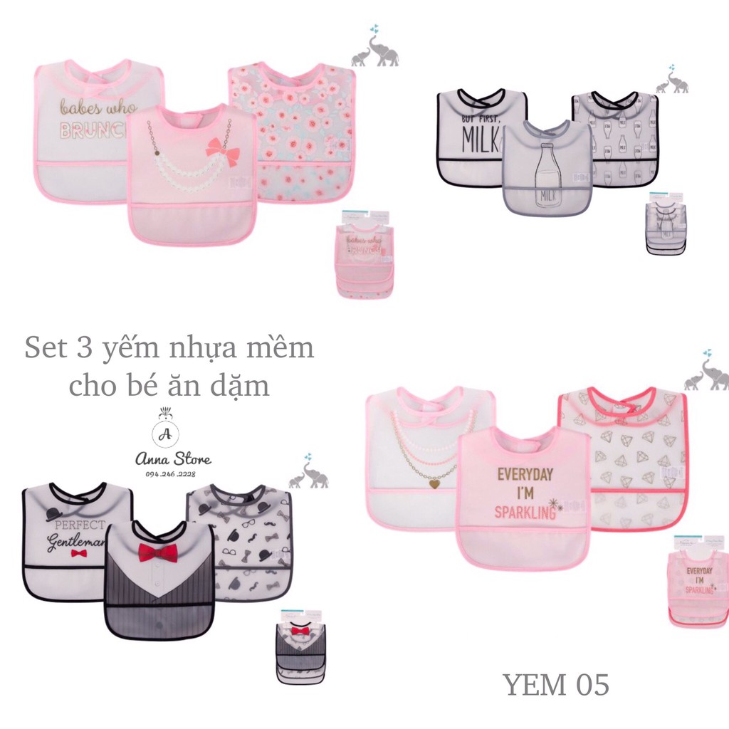 YEM 05: Set 3 yếm nhựa mềm không tay cho bé ăn dặm