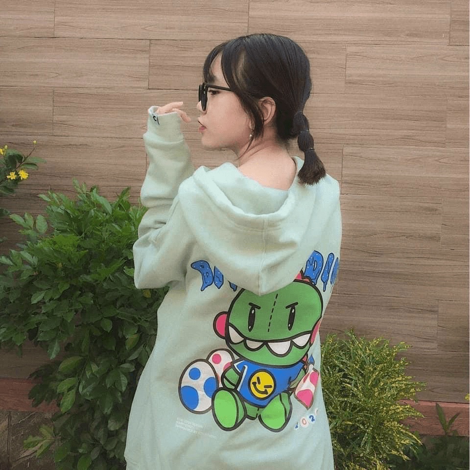 ÁO KHOÁC  HOODIE NỮ CÓ DÂY KÉO HỌA TIẾT KHỦNG LONG ĐẦU BỰ SIÊU CUTE