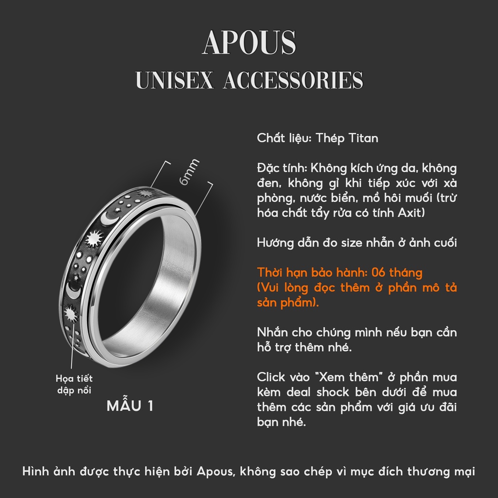 Nhẫn nam nữ Basic Bling Ring - Thép không gỉ - Phụ kiện trang sức Unisex Apous