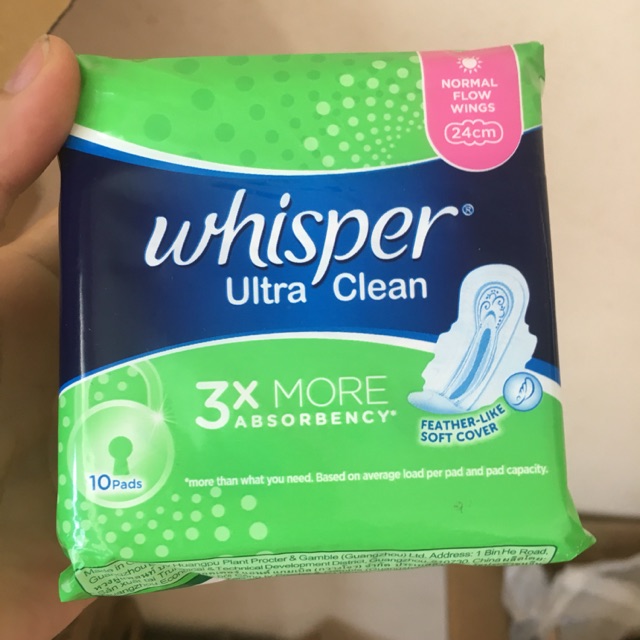 Băng vệ sinh Whisper Ultra Clean Có cánh 24cm ban ngày 10 miếng