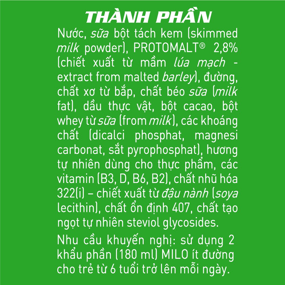 Thùng 48 hộp thức uống lúa mạch uống liền Nestlé MILO ít đường 48x180ml