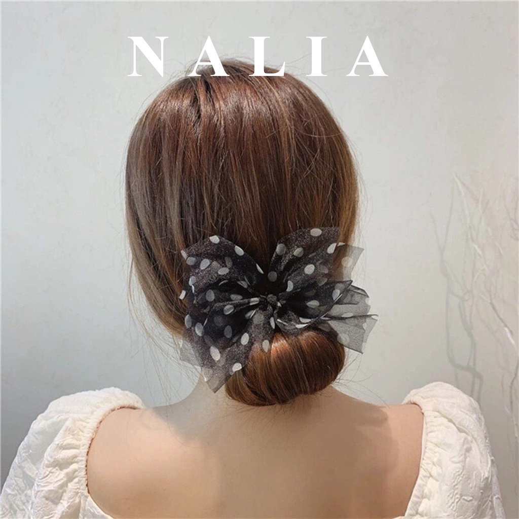 Cuốn Cài Tóc Họa Tiết Vải Ren Phối Đính Nơ Chấm Bi Xinh Xắn  Thanh Cuốn Tóc Sang Chảnh Phong Cách Hàn Quốc