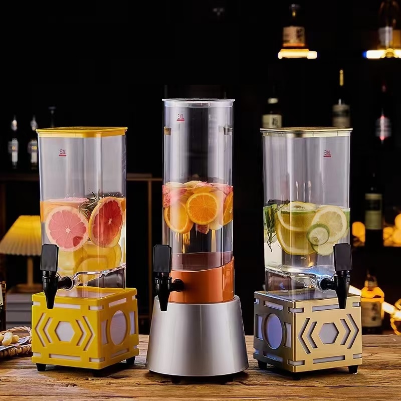 Bình đựng cocktail trà sữa 3l trụ tròn HC có vòi rót đèn led sạc pin 7 màu đựng nước hoa quả bia tươi nước ngọt cho bar