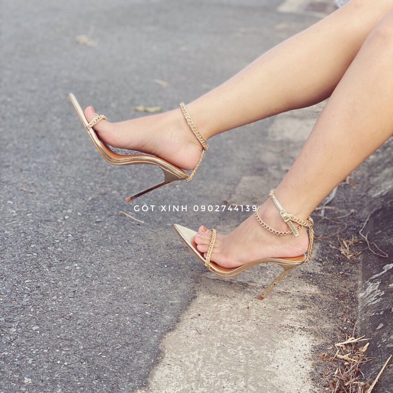 Giày sandal dây mảnh cao cấp 11p màu gold