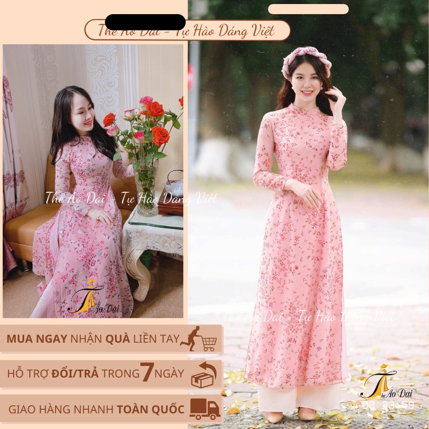 Áo dài von hoa nhí 💥 MẪU MỚI NHẤT 💥 áo dài truyền thống 4 tà đẹp chất vải mềm mịn tạo cảm giác thoải mái khi mặc
