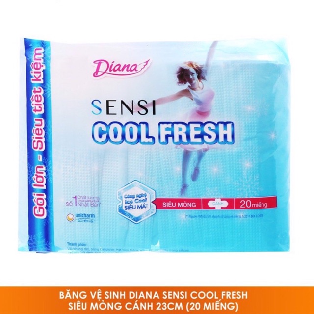 Băng Vệ Sinh Diana Sensi Cool Fresh Siêu Mỏng Cánh 23cm (20 miếng)