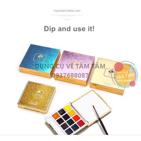 [ TÂM TÂM ]-Màu nước Paul Rubens hộp lấp lánh 12 màu (Tặng cọ nước)-