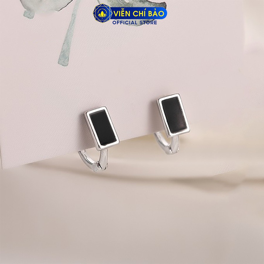 Bông tai bạc nữ đính đá vuông đen trẻ trung cá tính bạc 925 thời trang phụ kiện trang sức nữ Viễn Chí Bảo B000055