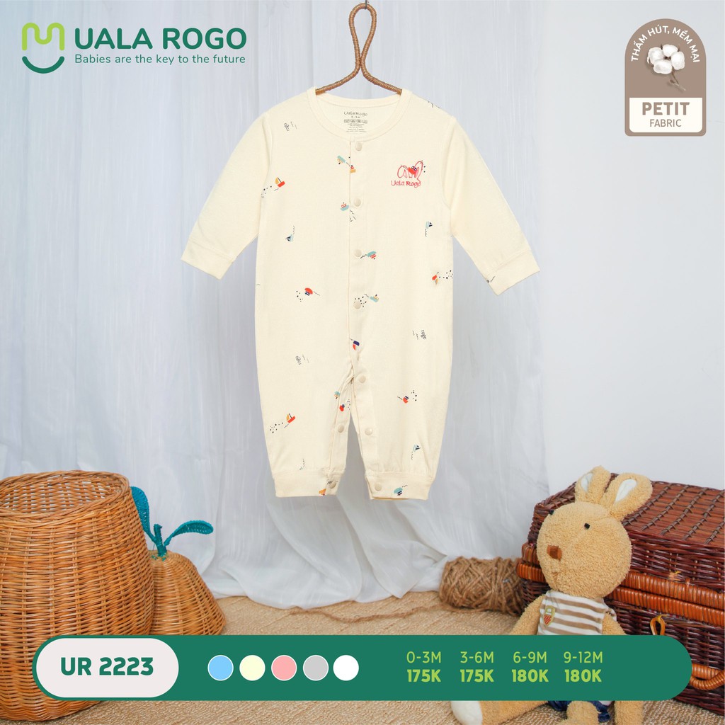 Body dài tay sơ sinh bé trai bé gái Uala Rogo họa tiết chất petit và sợi tre (UR2223/UR2033/UR2019)