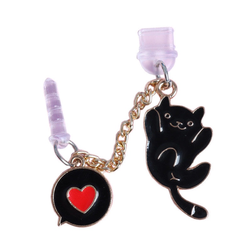 Phụ Kiện Trang Trí Phích Cắm Sạc Chống Bụi Hình Mèo Trắng Đen Dễ Thương Cho Điện Thoại