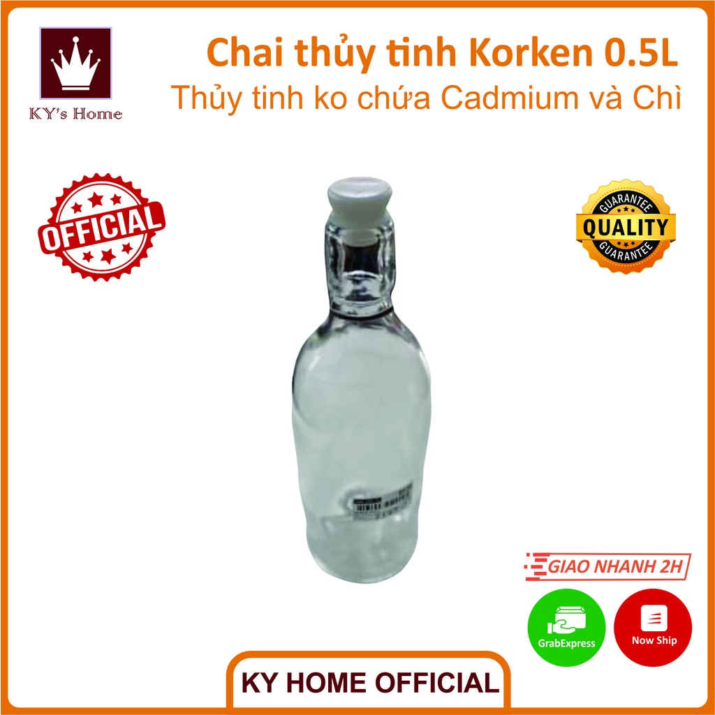 Chai thủy tinh có đai thép không gỉ Ikea Korken 0.5 L chính hãng Thụy Điển