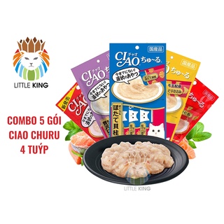 Combo 5 gói Súp thưởng dinh dưỡng Ciao Churu cho mèo gói 4 tuýp 14gr vị ngẫu nhiên - Little King pet shop