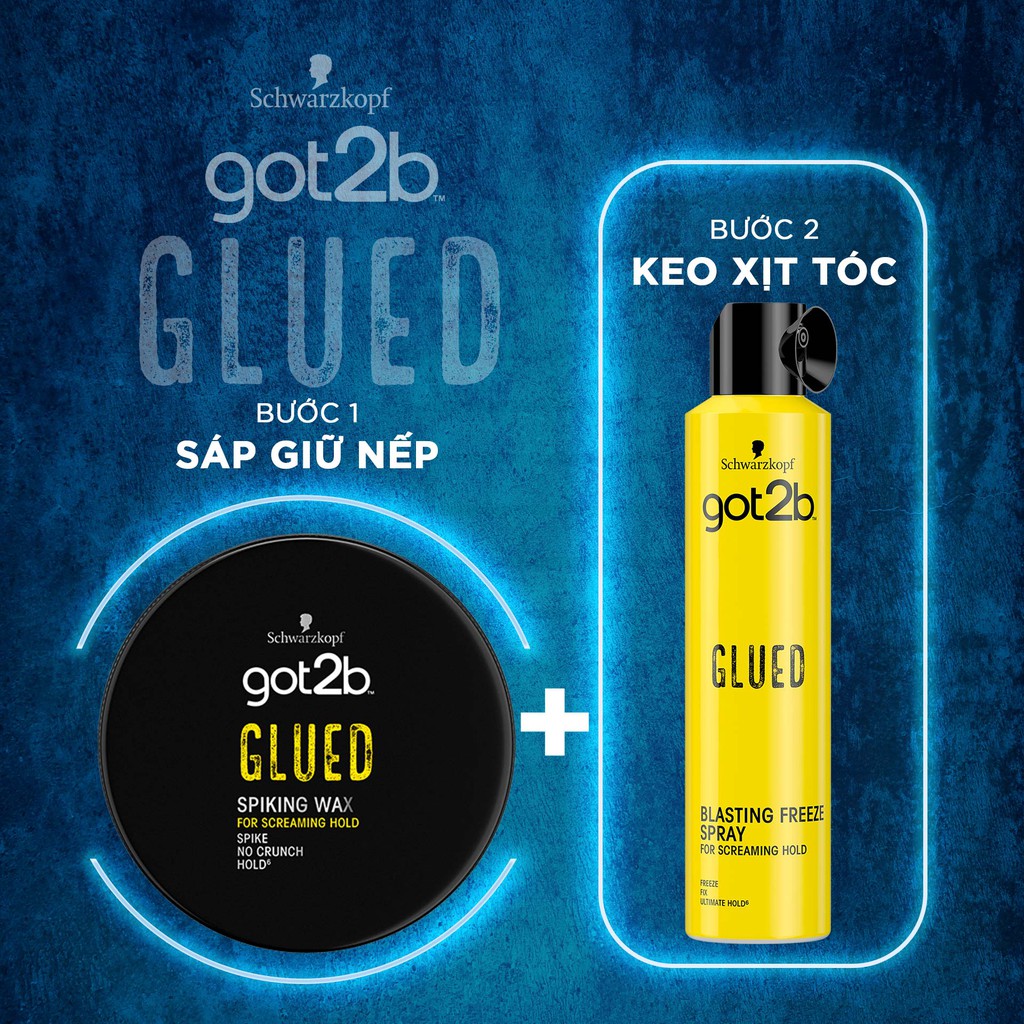 Combo sáp vuốt tóc Schwarzkopf Got2B Glued Spiking Wax 75ml và keo xịt tóc Got2B Glued Blasting Freeze Spray 300ml