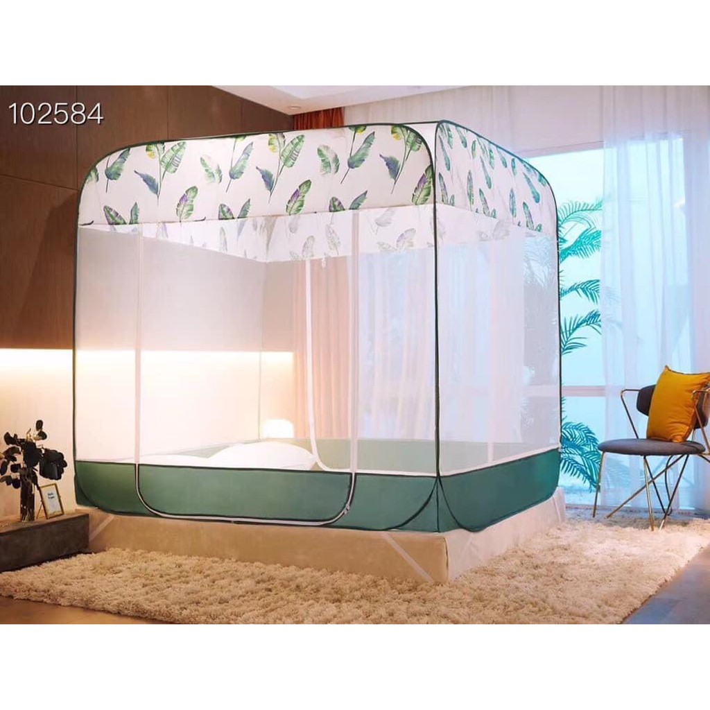 Màn mùng chụp tự bung gấp gọn đỉnh vuông bằng với đáy cao cấp hai viền Size ( 1m6 / 1m8 / 2m2 ) x 2m