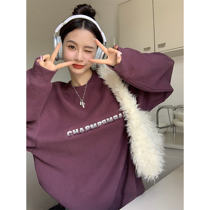 Áo sweater tay dài cổ tròn dáng rộng tùy chọn màu sắc phong cách Hàn Quốc thời trang cho nữ