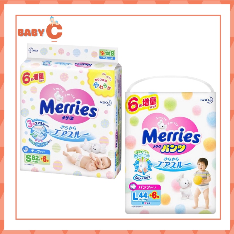 Bỉm/Tã Merries nội địa Nhật cho bé sơ sinh đủ size Tã dán/ quần từ 0M+ đủ size NB96/S88/M68/L58/XL44-BaByC