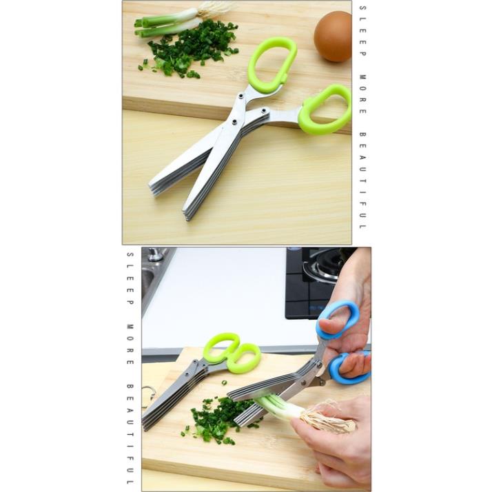 Kéo Inox Nhiều Lưỡi Cắt Nhỏ Hành Lá, Cắt Đồ Ăn 5 Lưỡi Thông Minh, Siêu Nhanh