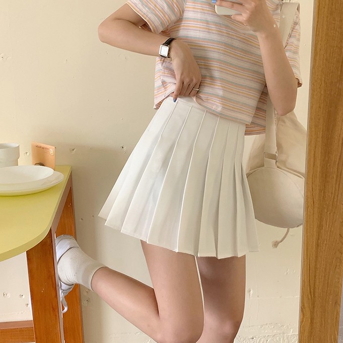 Chân Váy Chữ A Lưng Cao Xếp Ly Xinh Xắn Thời Trang Cho Nữ