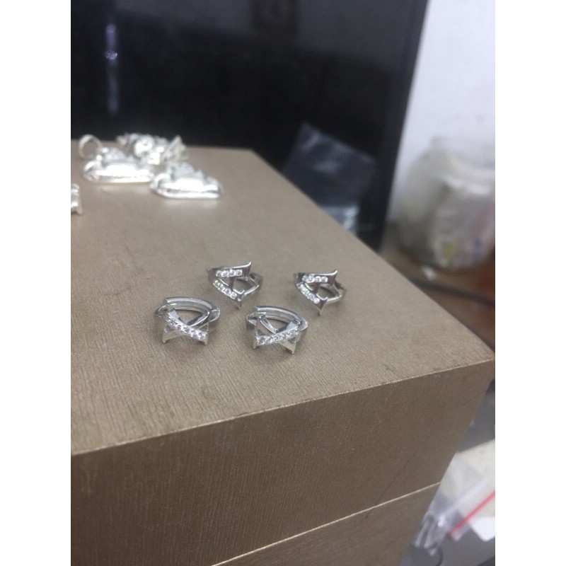 Khuyên tai khuyên nụ chữ A, X, H phồng bạc thật đẹp NGỌC MẬU