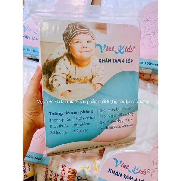 Khăn sữa, khăn tắm vải xô gạc nhật cotton mềm 3 lớp và 4 lớp Viet Kids cao cấp