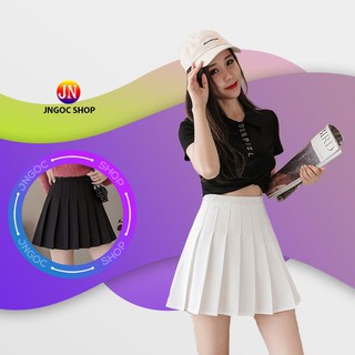 Chân váy ngắn xếp ly lưng cao, Chân váy xòe chữ A cạp cao đen trắng xếp ly ngắn