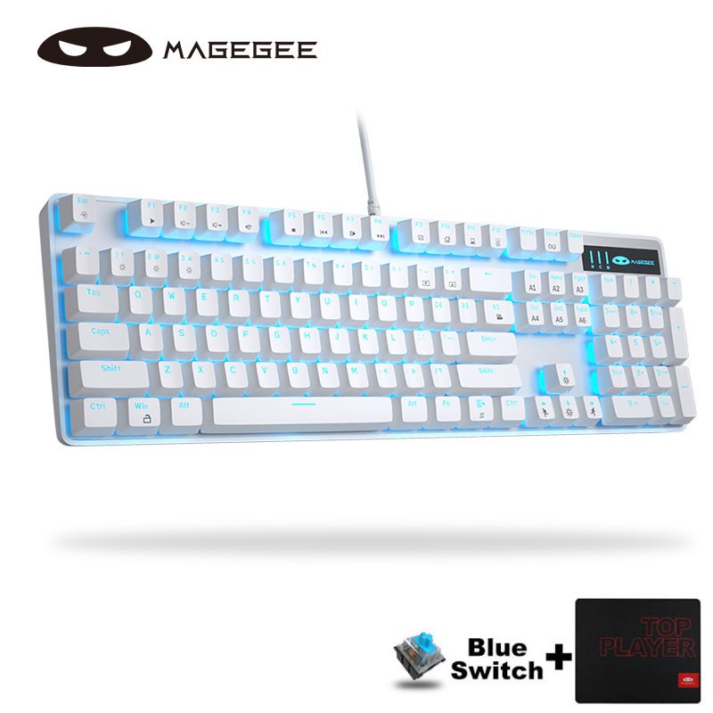 Bàn phím cơ chơi game MageGee100% có đèn LED màu trắng xanh dương có dây cho máy tính Windows/ máy tính xách tay MAC