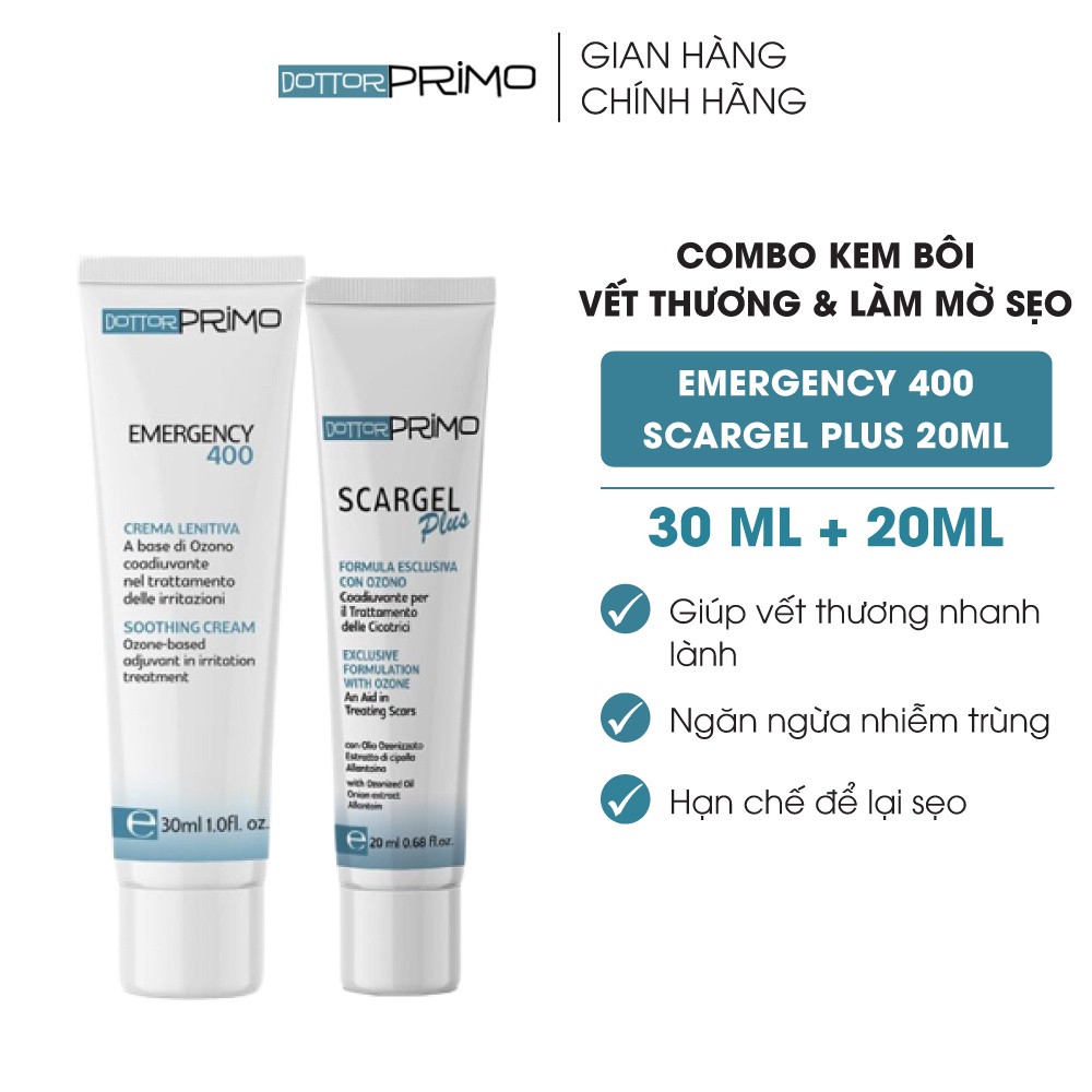 Combo Kem Bôi Vết Thương, Làm Mờ Sẹo Số 1 Tại Italy DottorPrimo Emergency 400 30ml & DottorPrimo Scargel Plus 20ml