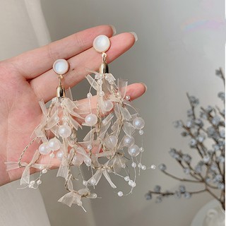 Khuyên Tai Dáng Dài Phối Ren Đính Ngọc Trai Xinh Xắn