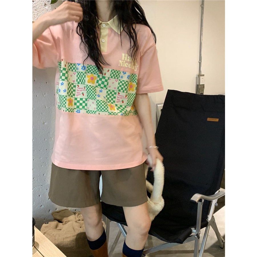 Áo polo Dáng Rộng Tay Ngắn In Họa Tiết Thời Trang Mùa Hè Hàn Quốc Hàng Mới Dành Cho Bạn Nữ 2022