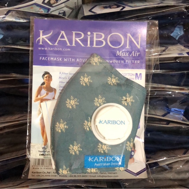 Combo 2 khẩu trang hoạt tính siêu thoáng Karibon Max Air 8 lớp có van thở 1.