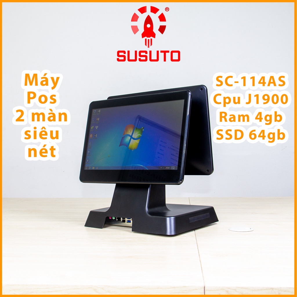 Máy POS bán hàng SC-114AS (J1900, 4G DDR RAM, 64G SSD, 14 inch, Black, 2 màn)